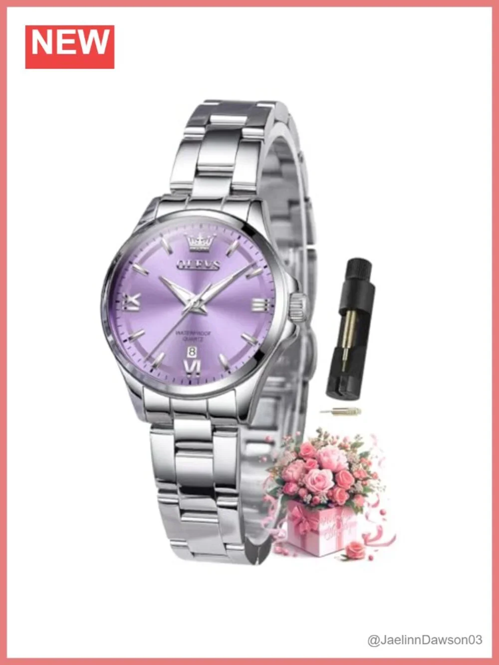 Luxury Elegant Stainless Steel Ladies Watch with Diamond Accents and Calendar